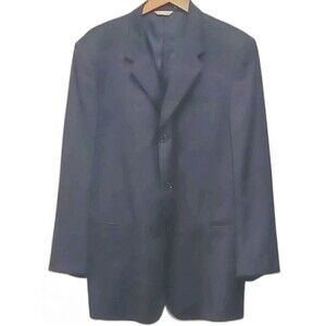 Donna Karan Men's  Wool  Pin Striped Black Suit Jacket Made In Italy 44"long